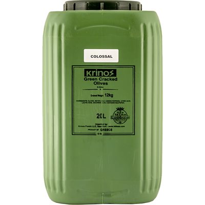 KRINOS Greek Green Cracked Olives - Colossal 12kg KRINOS Greek Green Cracked Olives - Colossal 12kg