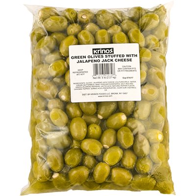 KRINOS Green Olives Stuffed with jalapeno jack cheese 5lb KRINOS Green Olives Stuffed with jalapeno jack cheese 5lb