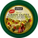 KRINOS Green Olives stuffed with hot red peppers 8oz