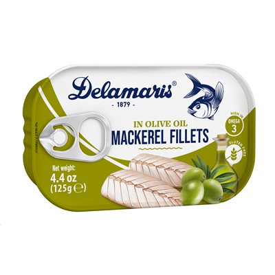 DELAMARIS Mackerel Fillets in Extra Virgin Olive Oil 125g tin DELAMARIS Mackerel Fillets in Extra Virgin Olive Oil 125g tin