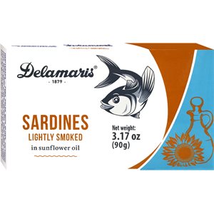 Delamaris Sardines Lightly Smoked in Sunflower Oil 32/90g