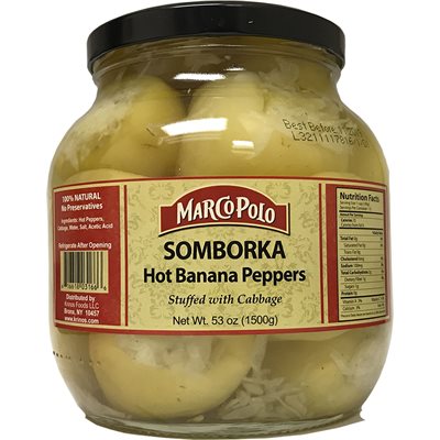 MARCO POLO Hot Banana Peppers stuffed with cabbage (Somborka) 1500g MARCO POLO Hot Banana Peppers stuffed with cabbage (Somborka) 1500g